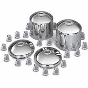 SILVERADO 6500HD YEAR 2023 19.5 INCH 304L STAINLESS GEAR NUT KIT W/ 2 BABY MOONS 2 HIGH HATS 32 LUG NUT COVERS FOR MEDIUM DUTY TRUCKS