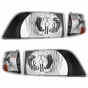 Black Headlight Assembly W Bezel And Turn Signal - 4 PC Set For Volvo VNL VNM Gen I Replacement