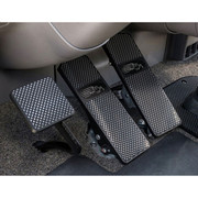 377 YEAR 1991 REALWHEELS BLACK ANODIZED ALUMINUM BILLET PEDAL SET W/ PETERBILT LOGO PYRAMID CUT DESIGN