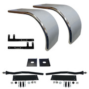 FREIGHTLINER FLD120 YEAR 1998 PREMIUM 33.5 INCH STAINLESS STEEL HALF FENDER KIT WITH MOUNTING BRACKETS