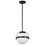 Lakeshore 1 Light Small Pendant Matte Black & Natural Brass Finish White Opal Glass Replacement
