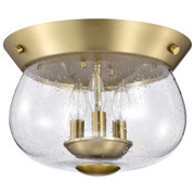 Boliver 3 Light Flush Mount Vintage Brass Finish Clear Seeded Glass