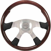 18IN Alum 4 Spoke Mahogany Steering Wheel With Black Leather Spats No Hub Included