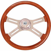 IN-0136968 18 Inch Chrome 4 Spoke Classic Mahogany Steering Wheel Kit