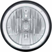 FLC112 YEAR 1999 7 INCH ROUND CRYSTAL HEADLIGHT W HALOGEN 9007 BULB WHITE LED HALO RING