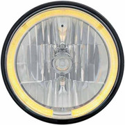 FLC112 YEAR 2000 7 INCH ROUND CRYSTAL HEADLIGHT W HALOGEN 9007 BULB AMBER LED HALO RING