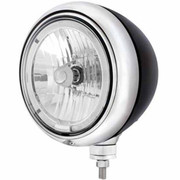 FLC120 YEAR 1977 BLACK GUIDE STYLE HOT ROD HEADLIGHT WITH BULB AMBER LED HALO RIM