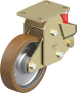 HD Welded Steel Fixed Caster 8IN Brown PU on Rug Gray Cast Iron Whl 6.25x4.5IN Mt Plate 10.4375IN H Replacement
