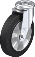 Pressed Steel Swivel Caster 8IN Black Rub on Die-Cast Aluminium Whl 3.4375IN Mounting Plate 9.25IN H Replacement