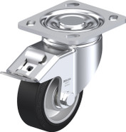 Pressed Stl Swivel Caster 4IN Black Rubber on Die-Cast Alum Wheel 4.5x4IN Mount Stop Fix Brake Replacement