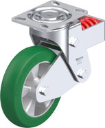 Prsd Stl Swivel Caster 8IN Grn PU DC Alum 6.25x4.5IN Mt Plt 10.4375IN H Extra Crowned Running Tread Replacement