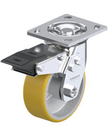 P21 MD Indust Swvl Caster 4X4.5In Yellow TP Polyurethane Tread On Silver Cast Total Lock Brake 1.2lb Replacement