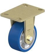 HD Welded Steel Fixed Caster 5IN Blue PU on Die-Cast Aluminium Wheel 6.25x4.5IN Mt Plate 6.6875IN H Replacement