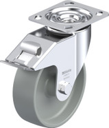 Prsd Stl Swvl Caster 6IN Gray Synthetic on Nylon 6 Wheel 4.5x4IN Mt Plt W Stop Fix Brake 1,655lb Replacement