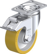 Pressed Stl Swivel Caster 4IN PU Die-Cast Alum Light Brown Whl 3.625x2.5IN Mt Plate Stop Fix Brake Replacement