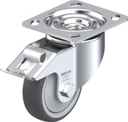 Prsd Stl Swvl Caster 4IN Dark Gray PU on Nylon 6 Whl 4.5x4IN Mt Plate W Total Stop Fix Brake 1,100lb Replacement