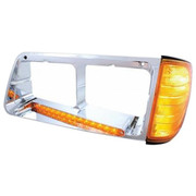 FLD-120 YEAR 2009 CHROME HEADLIGHT BEZEL 14 LED LIGHT BAR DRIVER SIDE AMBER LED CHROME LENS