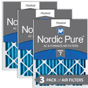 14X20X2 3 PACK NORDIC PURE MERV 7 MPR 600 FILTER ACTUAL SIZE 13.5 X 19.5 X 1.75 MADE IN USA