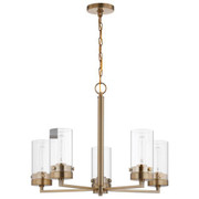 INTERSECTION 5 LIGHT CHANDELIER BURNISHED BRASS WITH CLEAR GLASS