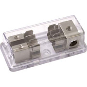 TESSCO PLATINUM 2 POSITION AGU FUSE BLOCK ONE 4 AWG IN TWO 8 AWG OUT CLEAR ACRYLIC COVER