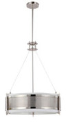 DIESEL 4 LIGHT ROUND PENDANT WITH SLATE GRAY FABRIC SHADE POLISHED NICKEL CONTEMPORARY