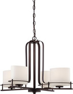 LOREN 4 LIGHT CHANDELIER WITH OVAL FROSTED GLASS VENETIAN BRONZE CONTEMPORARY