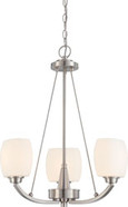 HELIUM 3 LIGHT CHANDELIER WITH SATIN WHITE GLASS BRUSHED NICKEL CONTEMPORARY