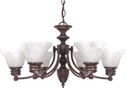 EMPIRE 6 LIGHT 26 INCH CHANDELIER WITH ALABASTER GLASS BELL SHADES OLD BRONZE TRANSITIONAL