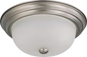 2 LIGHT 13 INCH FLUSH MOUNT WITH FROSTED WHITE GLASS 2 13W GU24 LAMPS INCLUDED BRUSHED NICKEL TRANSI
