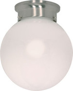 1 LIGHT CFL 6 INCH FLUSH MOUNT WHITE BALL 1 13W GU24 LAMPS INCLUDED BRUSHED NICKEL UTILITY