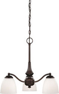 PATTON 3 LIGHT CHANDELIER ARMS DOWN WITH FROSTED GLASS PRAIRIE BRONZE TRANSITIONAL