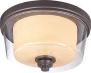 DECKER 2 LIGHT MEDIUM FLUSH FIXTURE WITH CLEAR AND CREAM GLASS SUDBURY BRONZE CONTEMPORARY