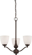 PATTON 3 LIGHT CHANDELIER ARMS UP WITH FROSTED GLASS PRAIRIE BRONZE TRANSITIONAL