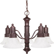 GOTHAM 5 LIGHT 25 INCH CHANDELIER WITH ALABASTER GLASS BELL SHADES OLD BRONZE TRANSITIONAL