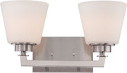 MOBILI 2 LIGHT VANITY FIXTURE WITH SATIN WHITE GLASS BRUSHED NICKEL TRANSITIONAL