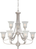 SURREY 9 LIGHT TWO TIER CHANDELIER WITH FROSTED GLASS BRUSHED NICKEL CONTEMPORARY