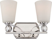 CONNIE 2 LIGHT VANITY FIXTURE WITH SATIN WHITE GLASS POLISHED NICKEL TRADITIONAL