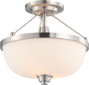 HELIUM 2 LIGHT SEMI FLUSH FIXTURE WITH SATIN WHITE GLASS BRUSHED NICKEL CONTEMPORARY