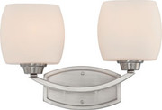 HELIUM 2 LIGHT VANITY FIXTURE WITH SATIN WHITE GLASS BRUSHED NICKEL CONTEMPORARY