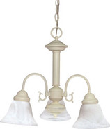 BALLERINA 3 LIGHT 20INCH CHANDELIER WITH ALABASTER GLASS BELL SHADES TEXTURED WHITE TRANSITIONAL