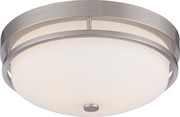 NEVAL 2 LIGHT FLUSH FIXTURE WITH SATIN WHITE GLASS BRUSHED NICKEL TRADITIONAL