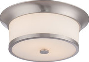 MOBILI 2 LIGHT FLUSH FIXTURE WITH SATIN WHITE GLASS BRUSHED NICKEL TRANSITIONAL