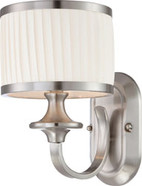 CANDICE 1 LIGHT VANITY FIXTURE WITH PLEATED WHITE SHADE BRUSHED NICKEL CONTEMPORARY