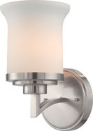 HARMONY 1 LIGHT VANITY FIXTURE WITH SATIN WHITE GLASS BRUSHED NICKEL CONTEMPORARY