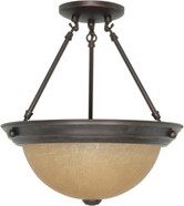 2 LIGHT 13 INCH SEMI FLUSH WITH CHAMPAGNE LINEN WASHED GLASS MAHOGANY BRONZE TRANSITIONAL