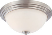 HARMONY 3 LIGHT FLUSH DOME FIXTURE WITH SATIN WHITE GLASS BRUSHED NICKEL CONTEMPORARY