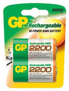 GP D RECHARGEABLE 2200MAH NIMH BATTERY 2PK