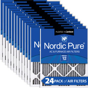 12X24X1 24 PACK NORDIC PURE MERV 12 MPR 1500-1900 FILTER ACTUAL SIZE 11.5 X 23.5 X 0.75 MADE IN USA IN-BJ7F8