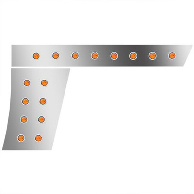 4 IN Stainless Steel CabCowl Panels W 32 .75 IN Round AmberAmber LEDs For Peterbilt 389 131BBC