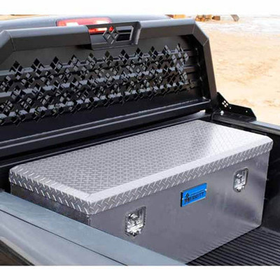 TACOMA YEAR 2010 ALUMINUM COMPACT BED UTILITY CHEST BOX 16X20X38 IN WHITE SINGLE DOOR WDIAMOND PLATE LID